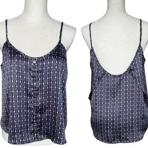 Pauln KC Gray Pink Yellow Diamond Print Stripe Cami Tank Top Silky Satin Sz M